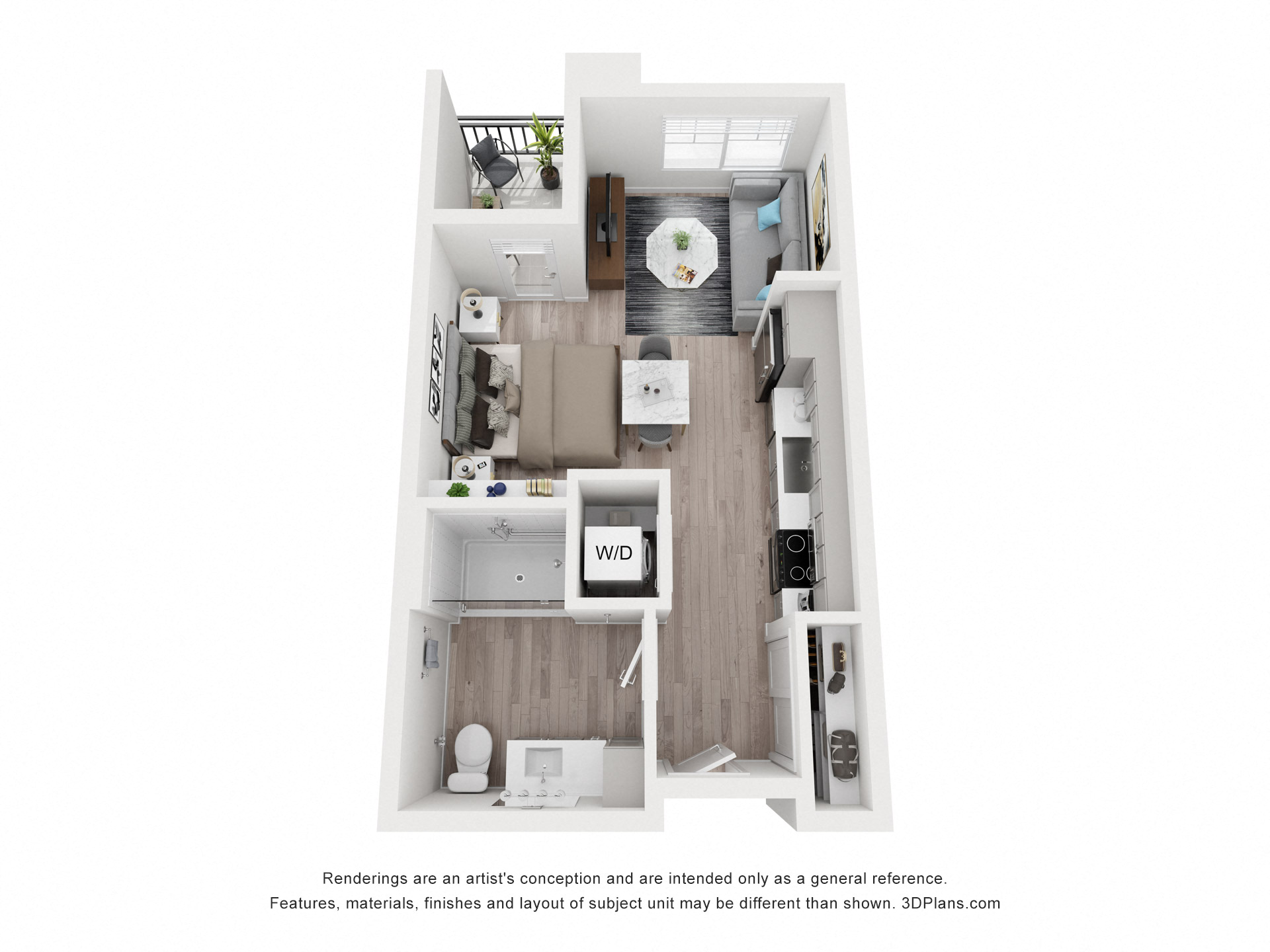 Floor plan for studio, 1 bath, 475 sqft